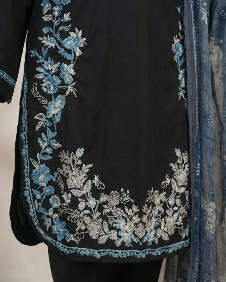 3 Piece Summer Cotton Suit-Embroidered (Pret)