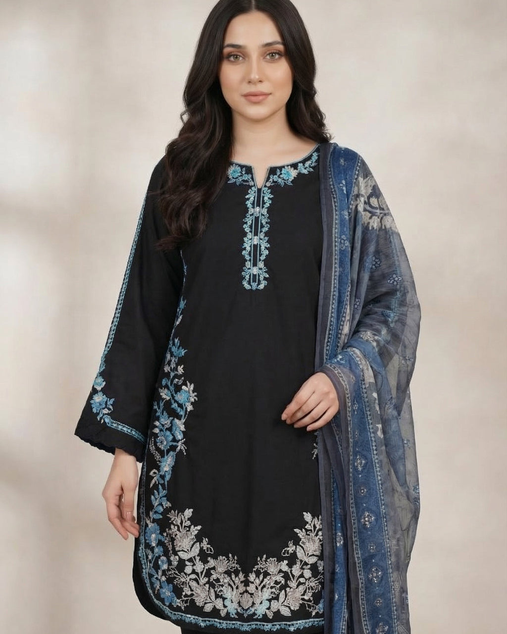 3 Piece Summer Cotton Suit-Embroidered (Pret)
