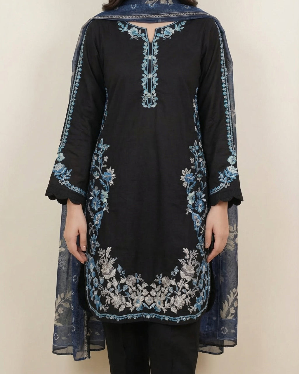 3 Piece Summer Cotton Suit-Embroidered (Pret)