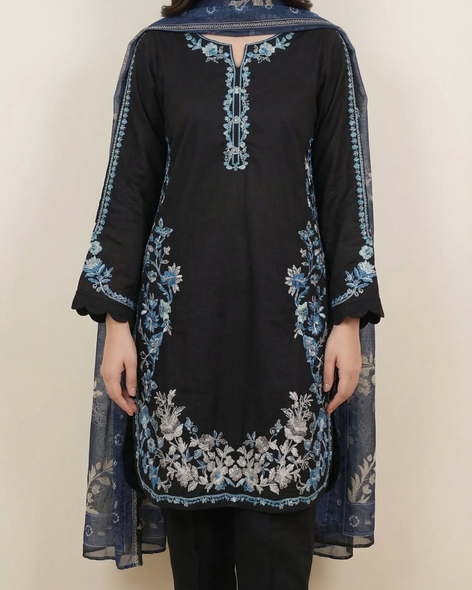 3 Piece Summer Cotton Suit-Embroidered (Pret)