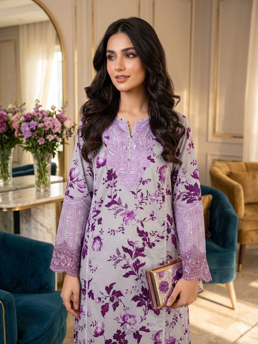 3 Piece Luxury Lawn Suit-Embroidered (Pret)