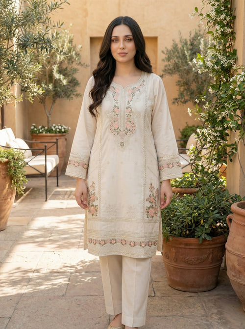 3 Piece Creamy Off-White Embroidered (Pret)