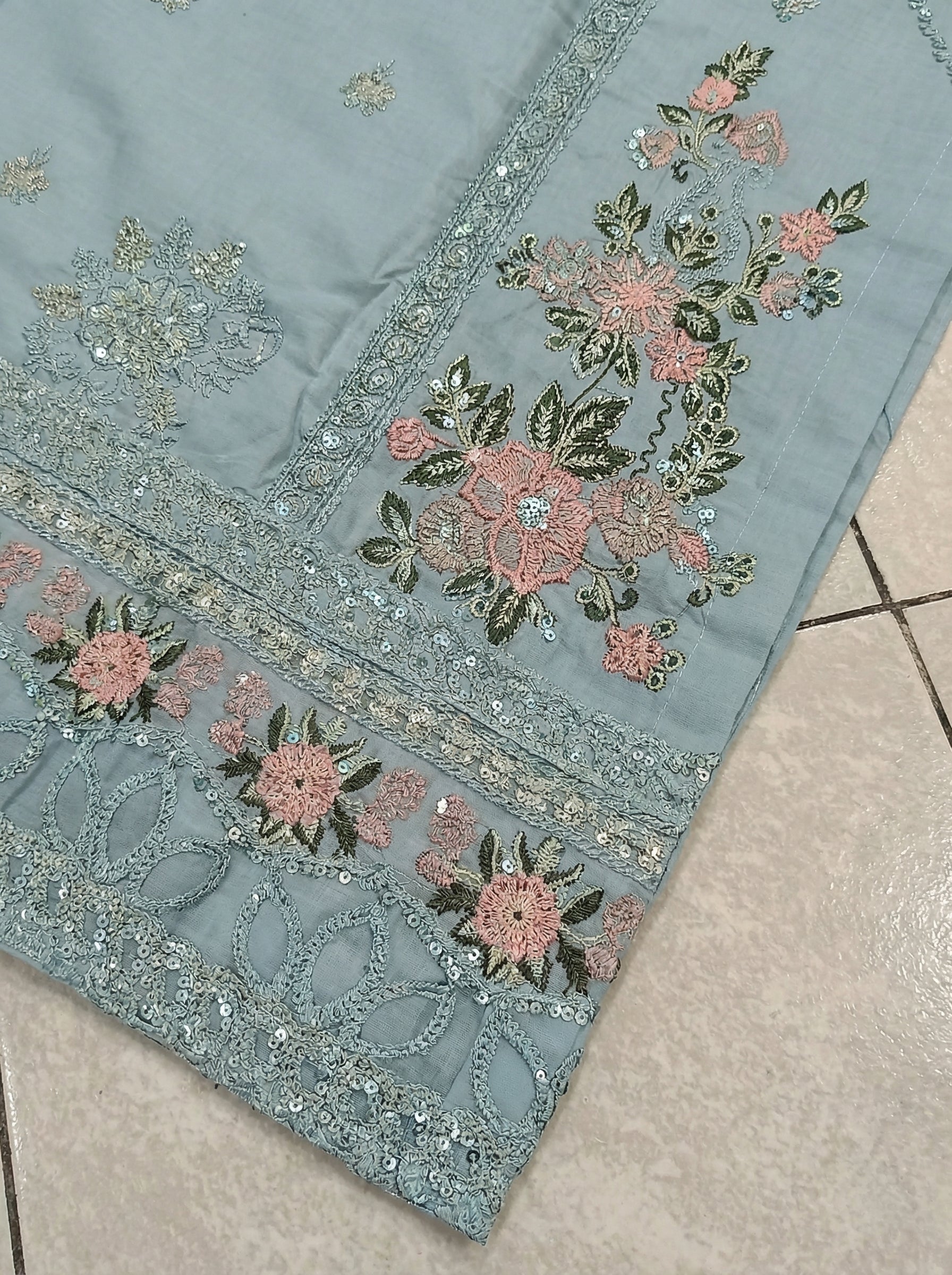 Sky Blue Embroidered 3-Piece Suit