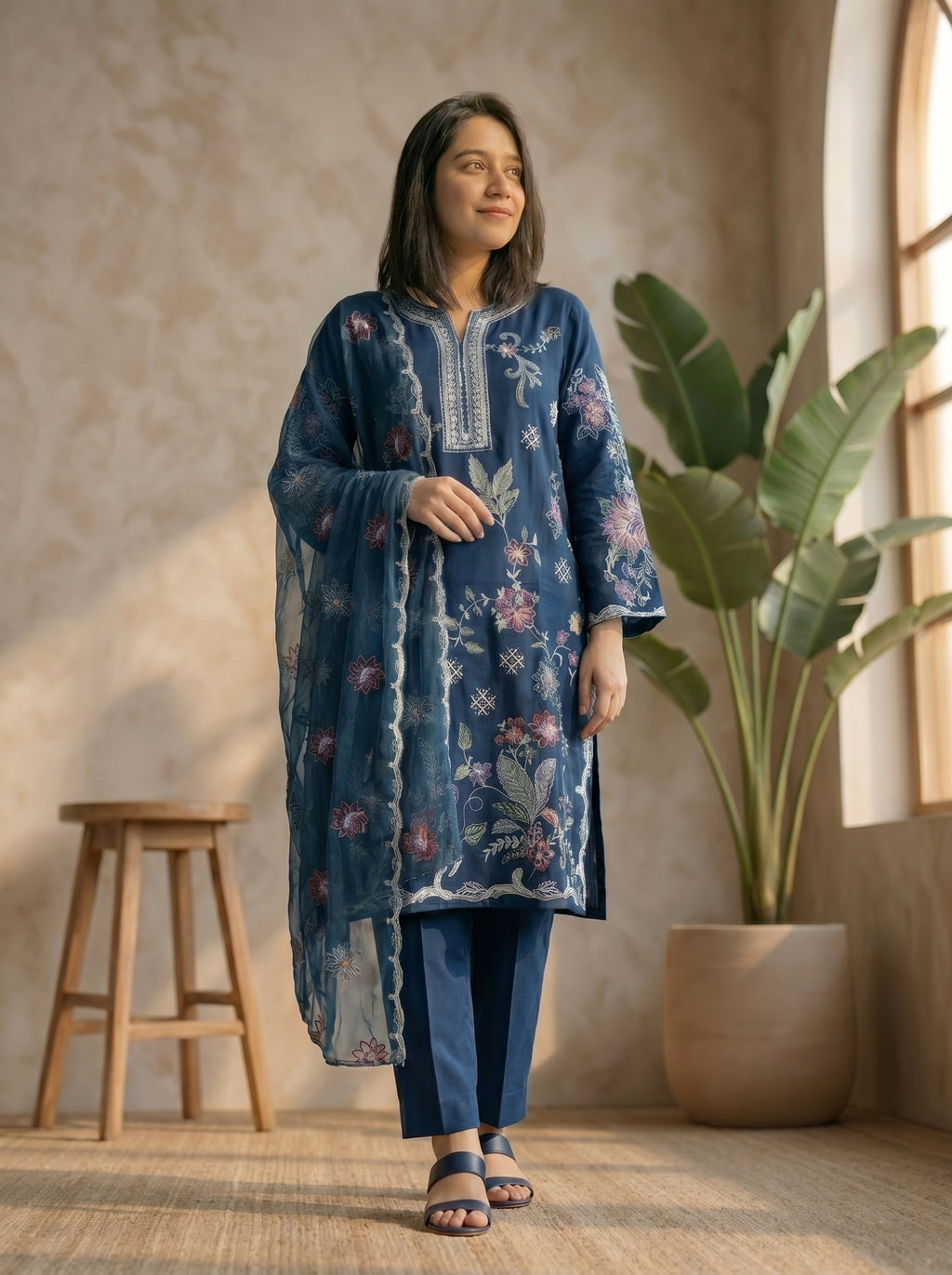 3 Piece Summer Cotton suit-Embroidered (Pret)