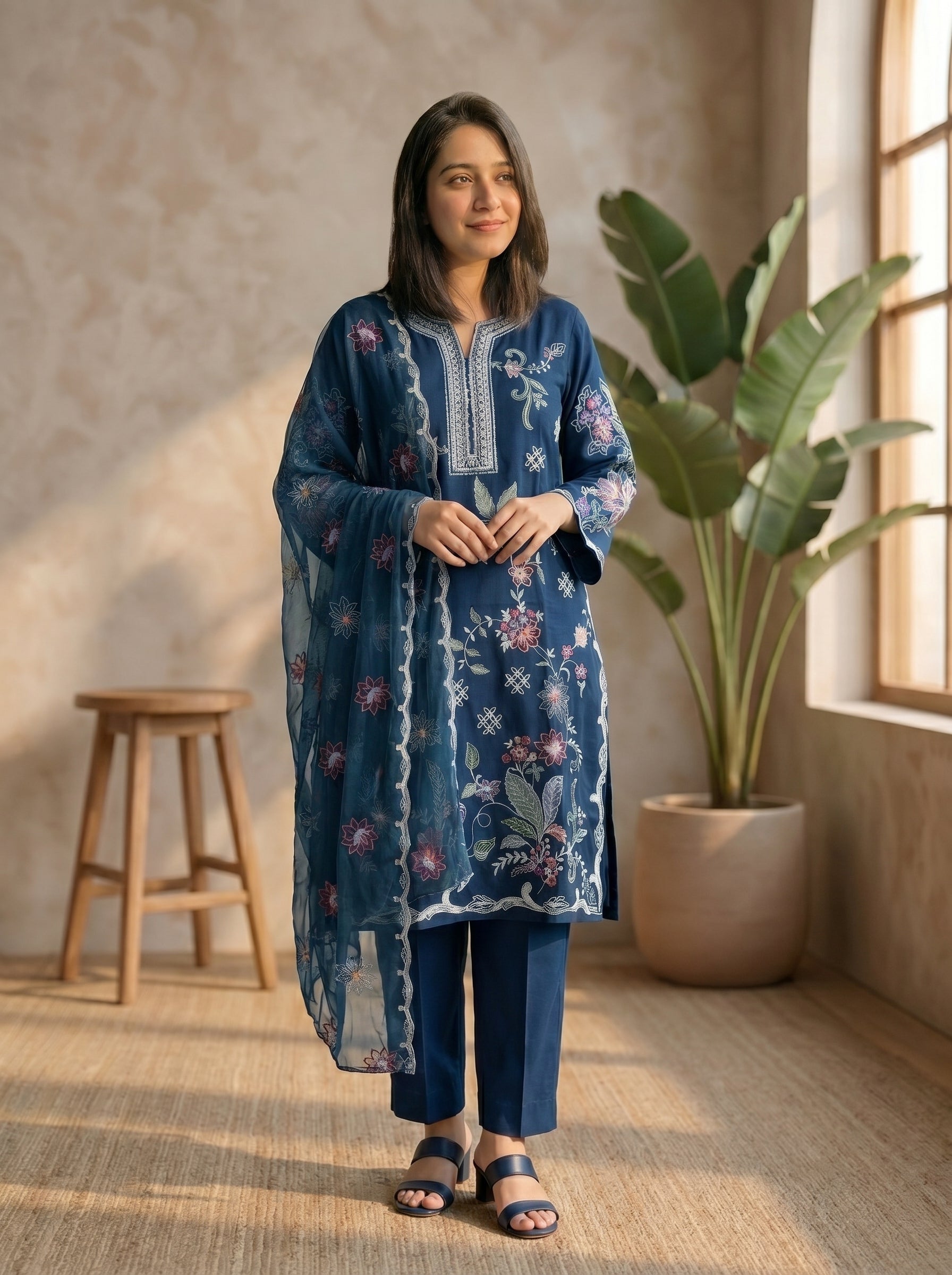 3 Piece Summer Cotton suit-Embroidered (Pret)