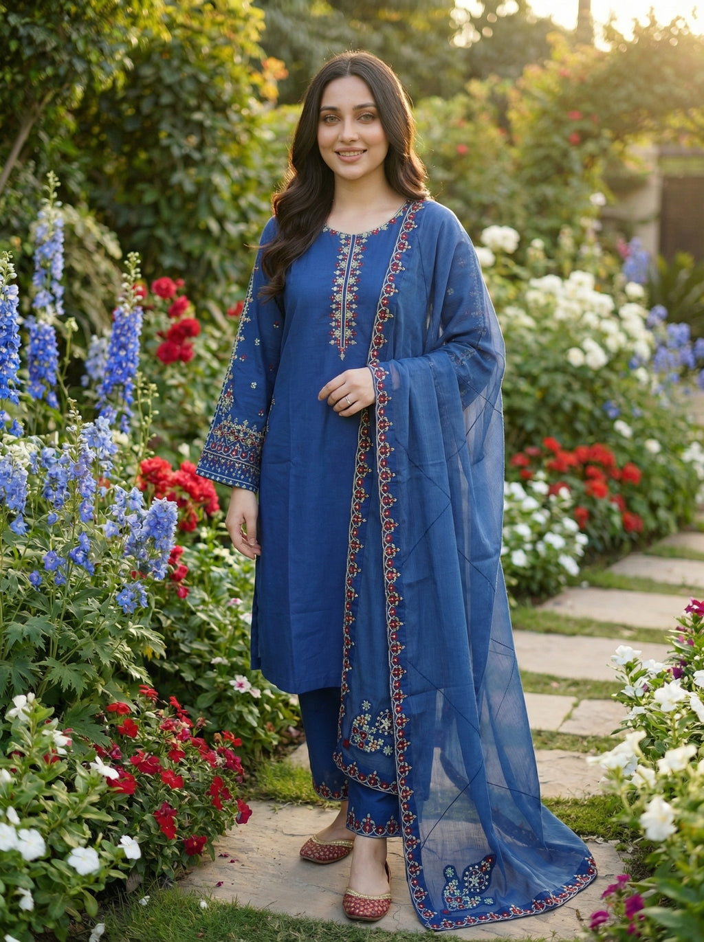Embroidered Soft Cotton 3-Piece Suit