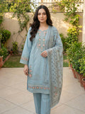 Sky Blue Embroidered 3-Piece Suit